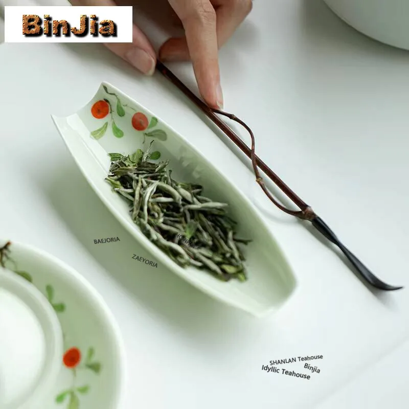 Hand Drawn Persimmon Ceramic Tea Scoop Aesthetic Shovel Chahe Awakening Tea Ladle Tea Presentation Vessel Kung Fu Tea Services