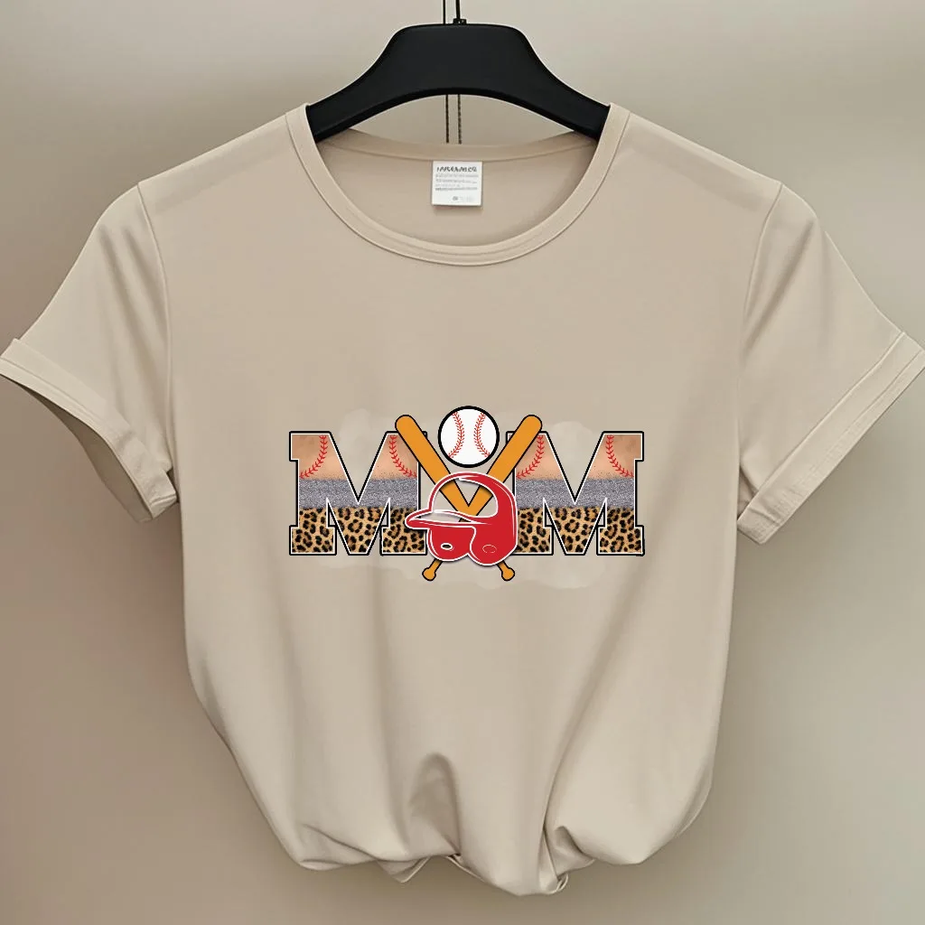 

Baseball themed Mom Print for Sports related Summer Occasions Short Sleeve T Shirt for Women with a Sporty Stylish Look