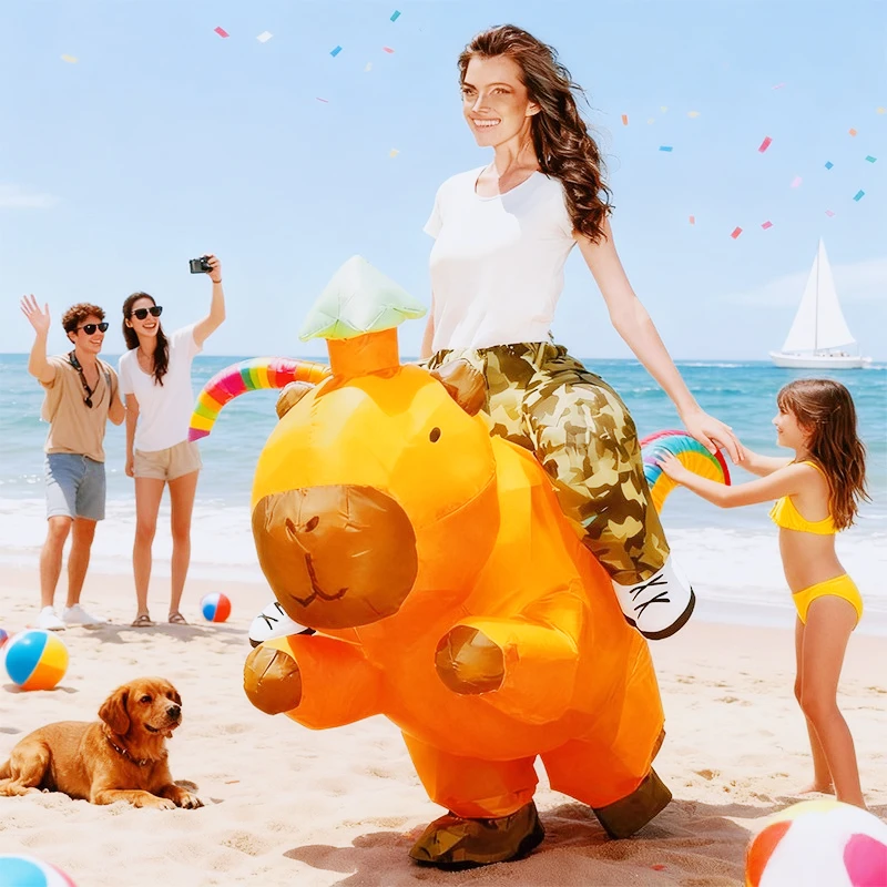 Ride-On Opblaasbaar Capibara Kostuum Grappig Dier Capibara cosplay opblaasbaar Outfit Halloween Carnaval Anime Expo Feestjurk rekwisieten