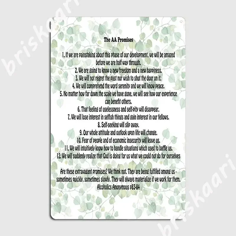 12 Step Promises Aa Big Book Metal Sign Classic Cinema Kitchen Plates Club Bar Tin Sign Posters