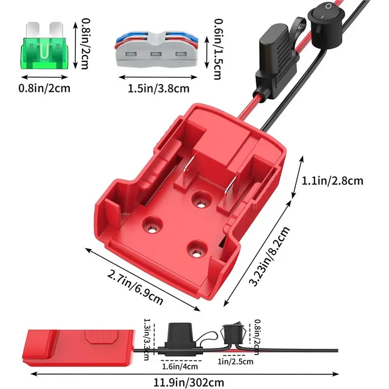 DTB7 For Battery Adapter 2-Pack Power Wheel Conversion Kit with Switch Fuse 12 AWG Wire for Ride On