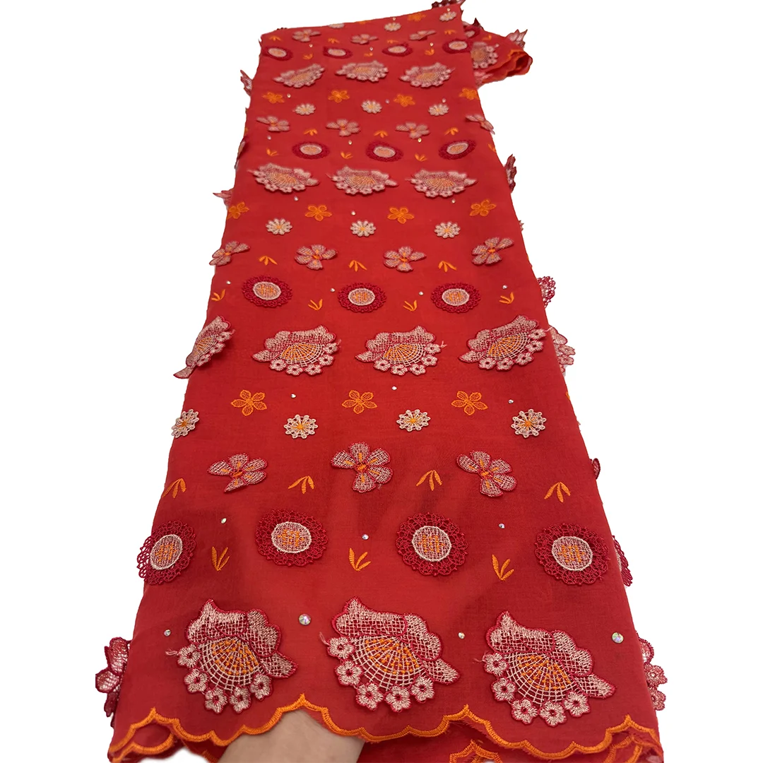 Nigerian Swiss Voile Lace Fabric With 3D Flower Applique And Stones 2026 High Quality African Guipure Lace For Wedding Dress view 3