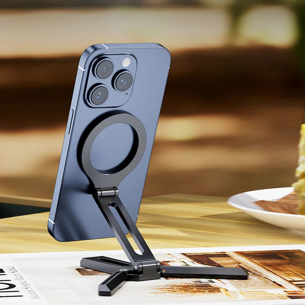 Magnetic Foldable Phone Stand Aluminum Alloy Smartphone Desk Stand Multifunctional for Cell Phone Video Recording Travel