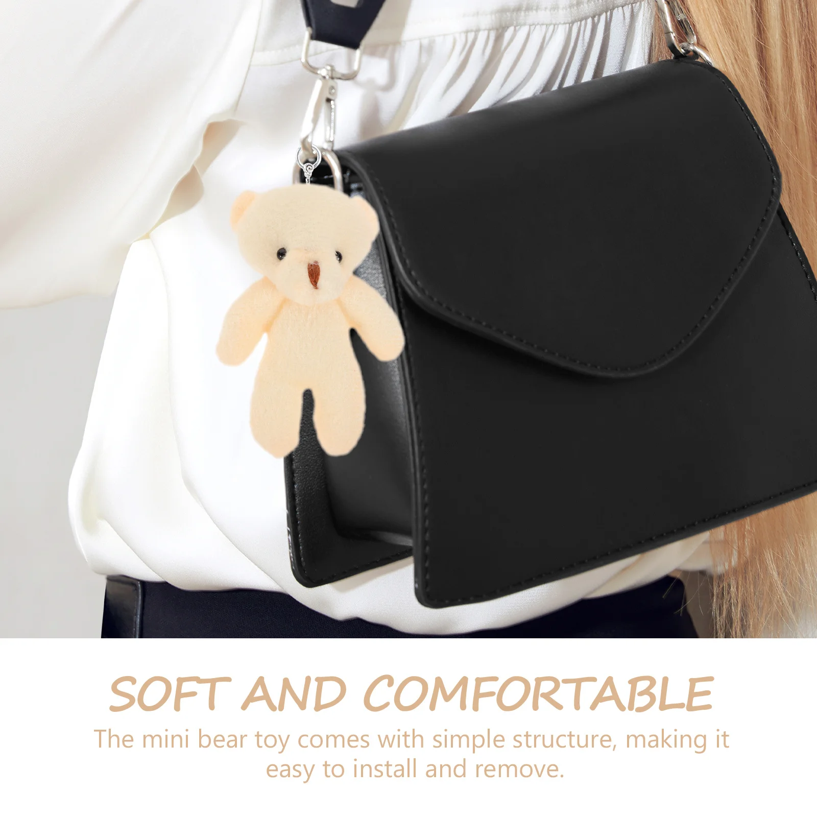 

20Pcs Mini Bear Pendant Lovely Soft Cotton Hanging Decor for Backpack Handbag Key Ring Compact Wear-Resistant Bear