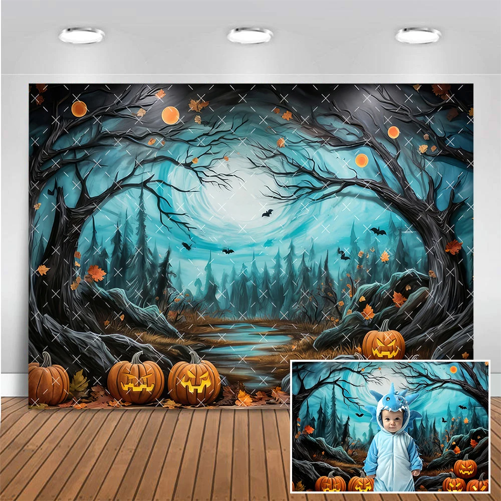 

Eve Of Halloween Background Spooky Patch Pumpkin Forest Photo Banner Studio Props Kids Cake Smash Photography Backdrop