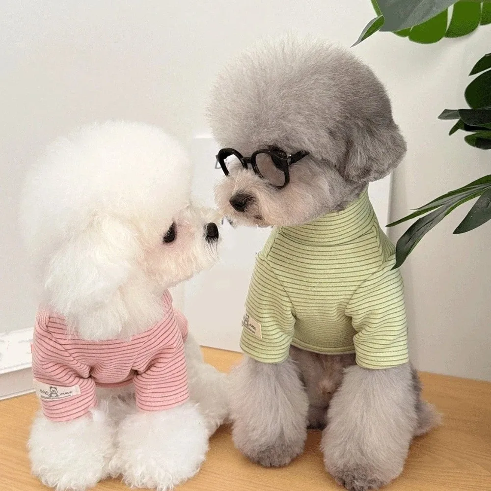 

Striped Pattern Pet Bottoming Shirt Warm High Collar Pet Pullover Soft Multi-Color Puppy Hoodies Outdoor Protection