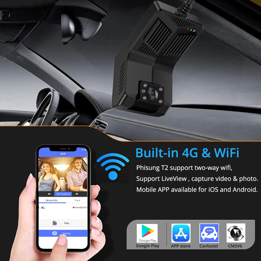 Wifi Cam DVR IR Night Parking Monitor 4G SmartVision Camera 1080p Dual Lens Mobile Phone APP GPS Track Dashcam