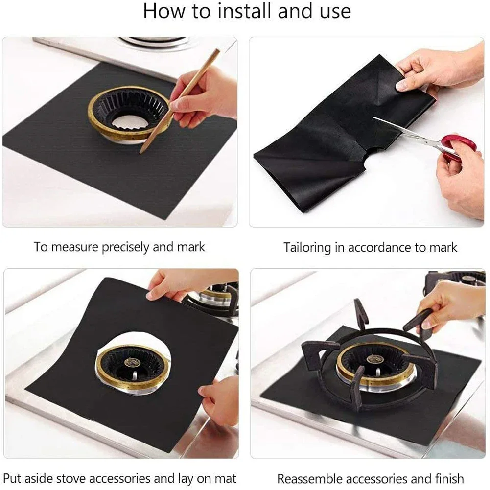 4pcs Stove Burner Cover Reusable Foil Cover Gas Stove Protector Non-Stick Stovetop Burner Sheeting Mat Clean Liner For Kitchen