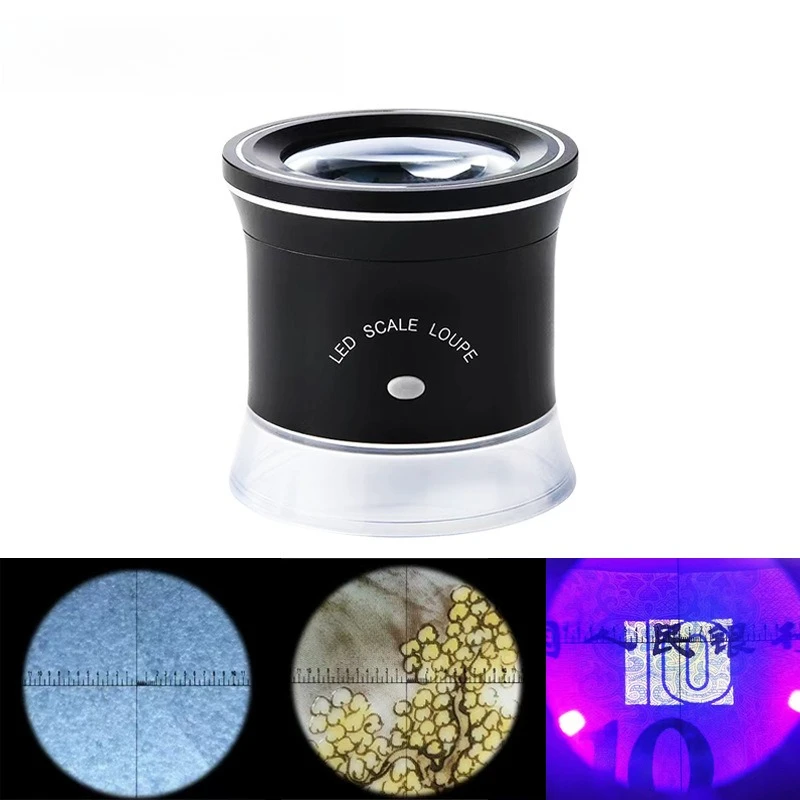 

30X Portable Cylinder Rechargeable Magnifier LED UV Light with Angle Scoring Plate Cross Scoring Plate for Jewelry Appreciation