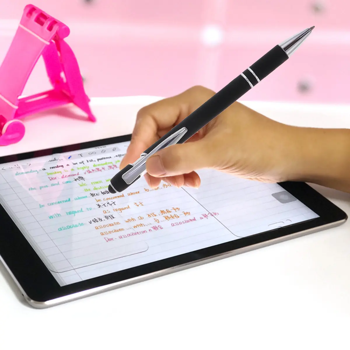 Metal 2-in-1 Multi-Function Click Ball Pen Conductive Cloth Tip Transparent Disc for Enhanced Accuracy Drawing Writing on