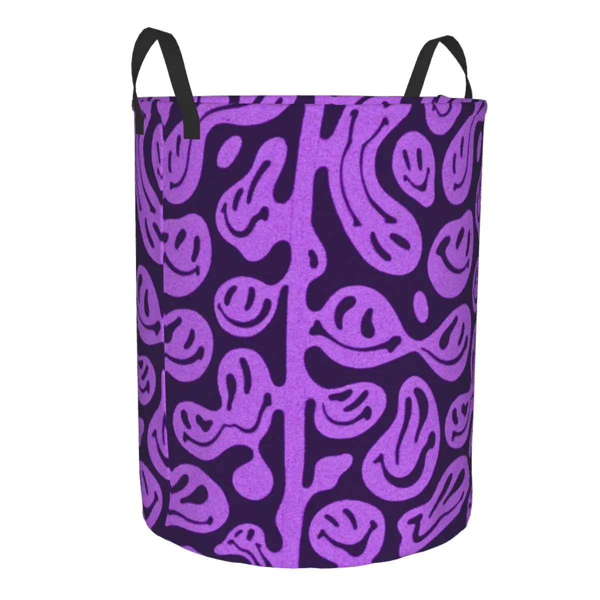 Purple Psychedelic Melted Smiley Face Laundry Hamper Clothes Storage Basket Pink Girl Purple Letter Aesthetic Toy Bin Organizer