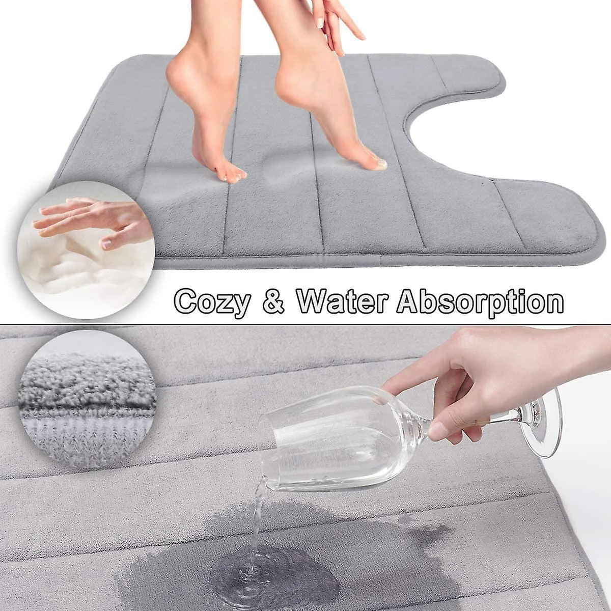 سجادة حمام كبيرة غير قابلة للانزلاق، سجادة حمام طويلة من إسفنج الذاكرة، سجادة حمام فائقة النعومة ماصة وقابلة للغسل