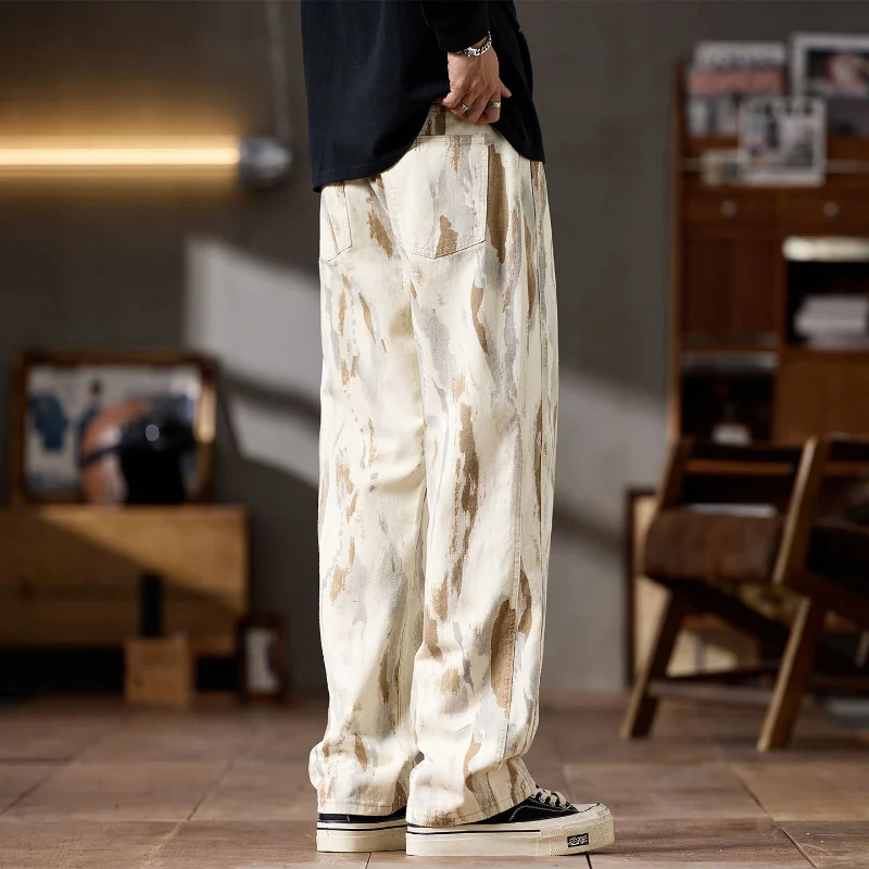 نمط الخريف الجديد للرجال، رائع وعصري، فضفاض ورائع، جينز شبابي، ساق مستقيمة غير رسمية جديدة للشارع، سراويل ريترو أمريكية