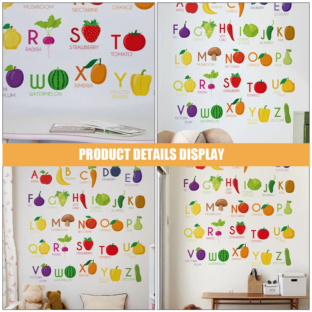 Alphabet Stickers Self Adhesive English Letters Kids Early Education Fruit Designs Classroom Decor Bulletin Board ABC Chart