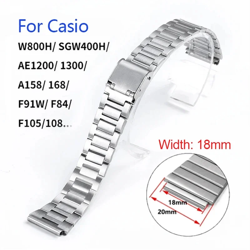 18mm Stainless Steel Watch Bracelet for Casio F105 F-91W A158W F108 A168 AE1300 AE1200 Metal Watchband Replacement Wrist Straps