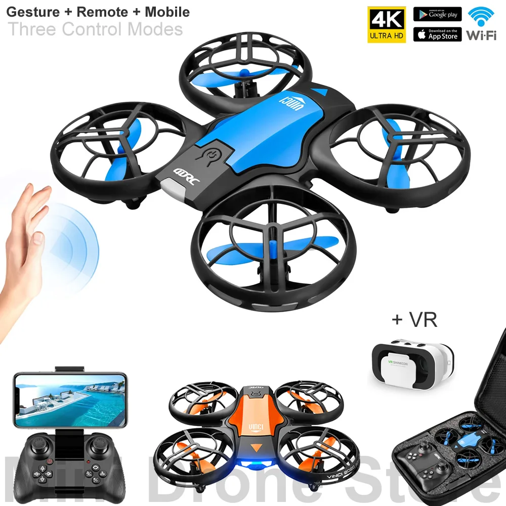 V8 Induction Control VR Mini Drone 4k HD Aerial Photography RC Helicopters Toy Gifts WiFi FPV Quadcopter With Camera Free Return