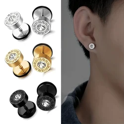 1 Pair Men's Punk Trendy Round Crystal Stainless Steel Stud Earrings Party Jewelry Gifts