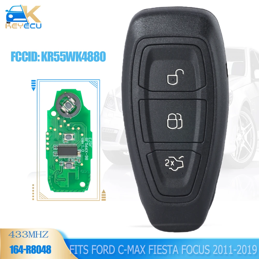 

KEYECU KR55WK48801 433 МГц 4D63 чип 3B для Ford C-Max Fiesta Focus 2011-2019 164-R8048