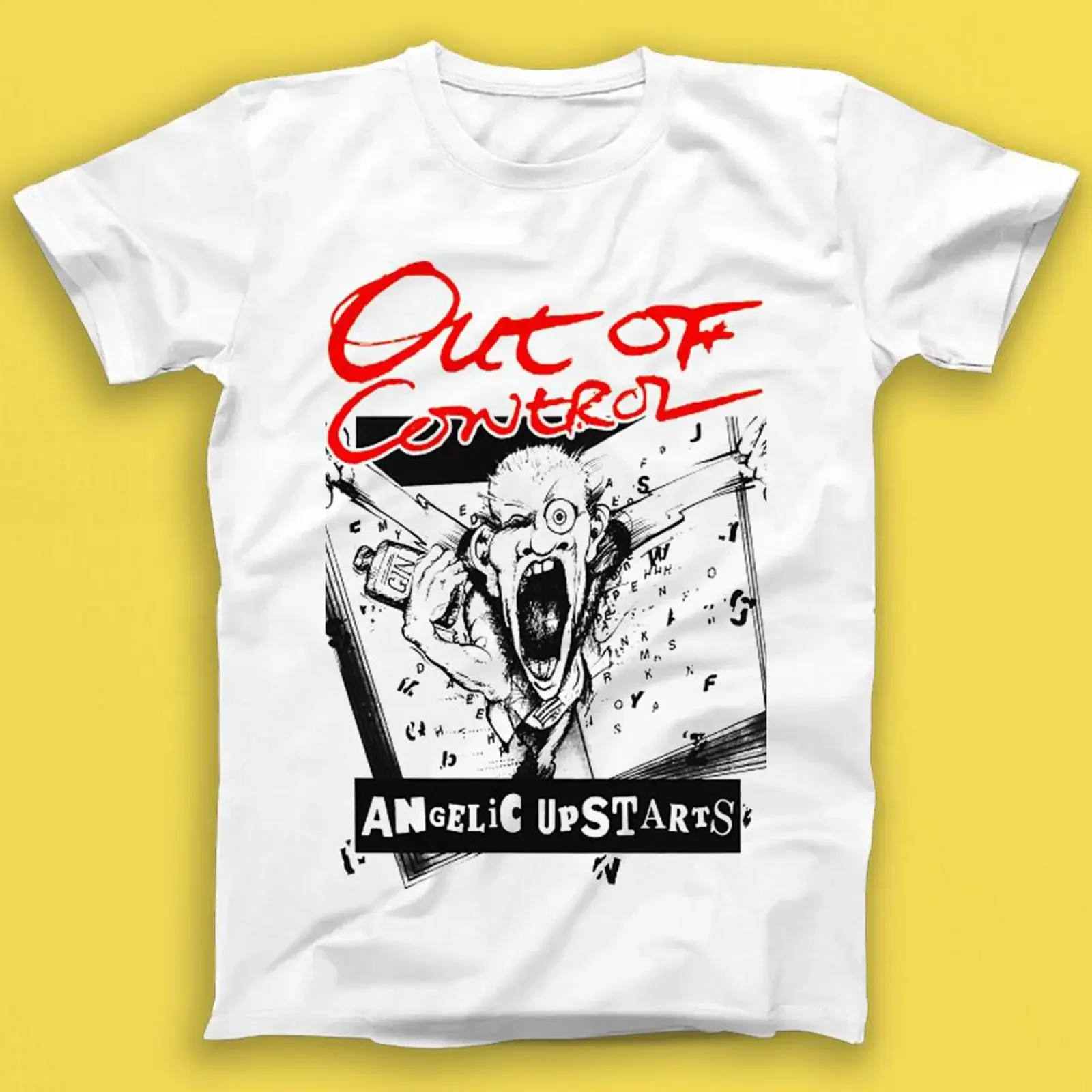 Camiseta Angelic Upstarts Out Of Control de música punk rock, camiseta vintage de 1922, ropa de calle lavada, top para uso diario, gráfico elegante