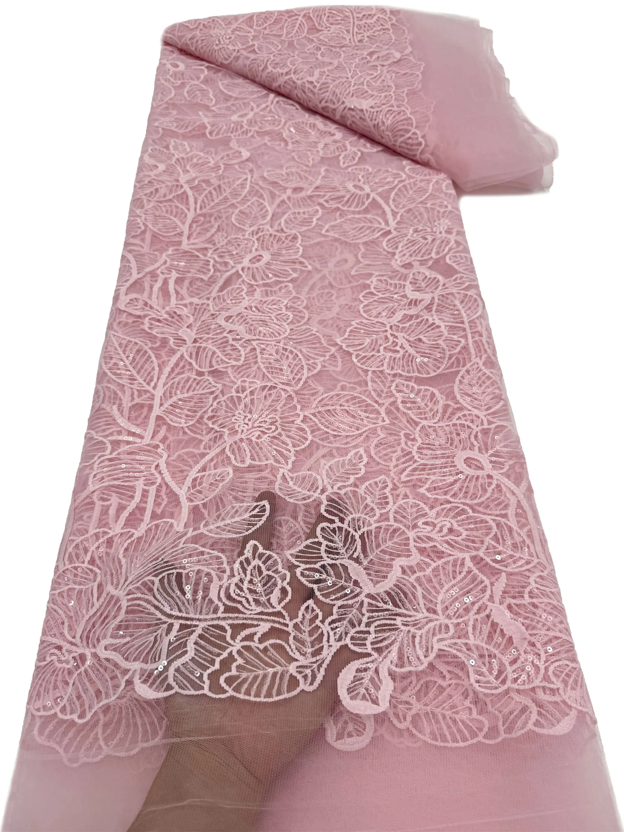 2026 Milchseide Französischer Mesh-Tüll Spitzenstoff 5 Yards Pailletten Afrikanische Spitze Hochwertiges Hochzeitskleid Brautkleid Nähmaterial