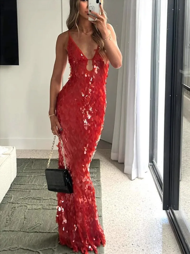 

Elegant Sling Evening Dress with Sequins for Women - Shiny & Glamorous