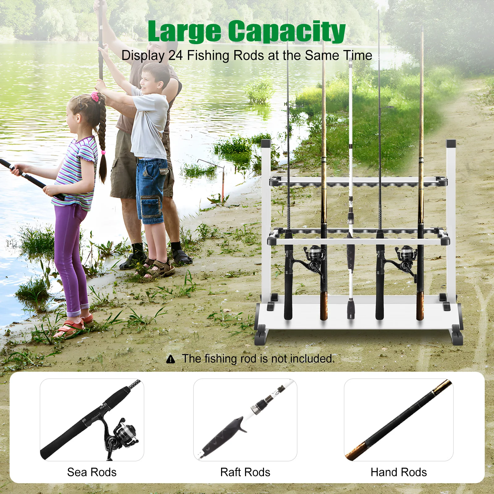 fishing rod pole holder stand Aluminum Rack Constructed of high White Free Standing Rod Rack