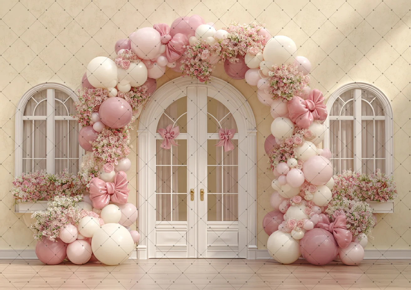 Flower Curtain Arch Door Frame Photography Backdrop Floral Drapes Wedding Birthday Photozone Background Pink White Walls