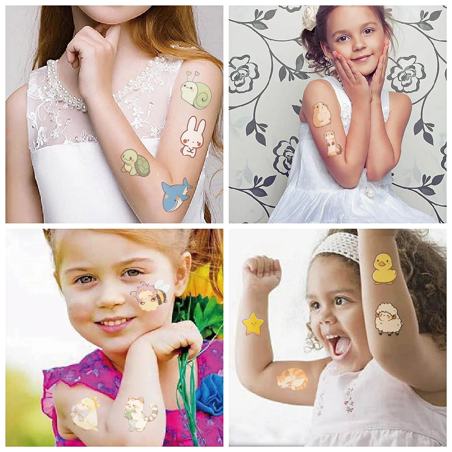 10 Uds. De pegatinas de tatuaje de animales de dibujos animados bonitos, tatuajes temporales impermeables Kawaii para niños, juguete para fiesta de cumpleaños, regalo de recompensa