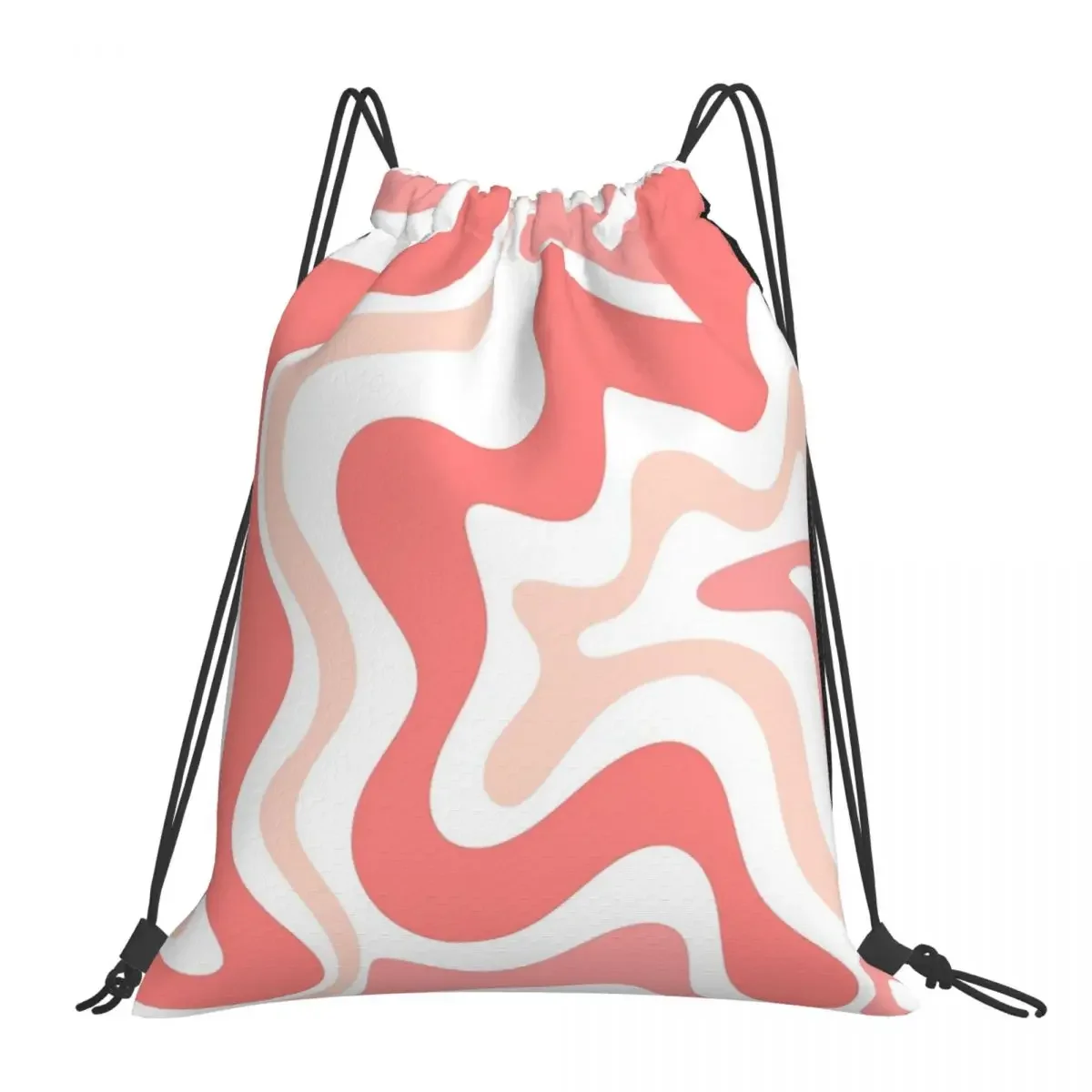 Liquid Swirl Retro Abstract In Blush Pink Tones On White Backpacks Drawstring Bags Drawstring Bundle Pocket Sundries Book Bags