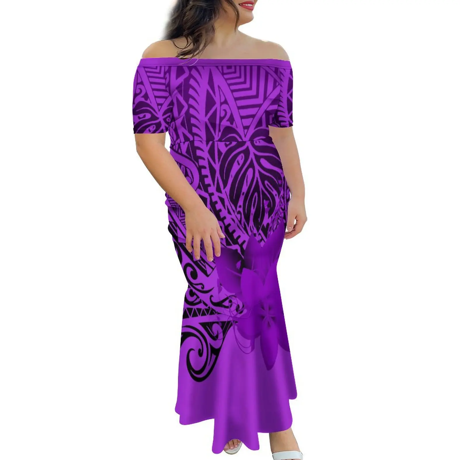 

Polynesian Tribe Design Pattern Women'S Off-The-Shoulder Dress Party Mermaid Dress Maxi Dress Custom