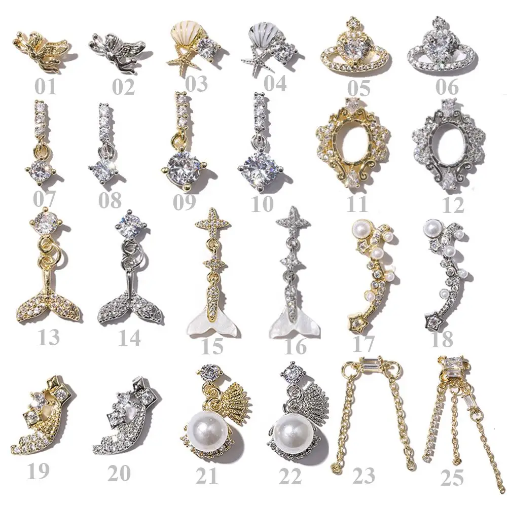 Angel Shell Fishtail accessori per Manicure decorazione per unghie fai da te strass per unghie coda di pesce chiodo zircone gioielli per unghie in metallo