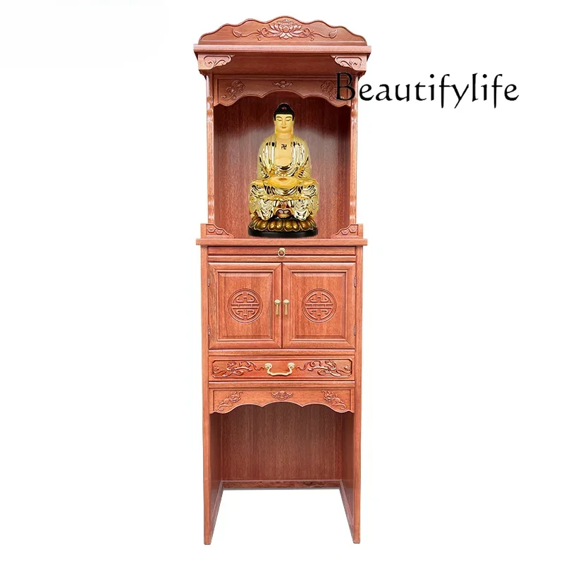 Solid Wood New Chinese Buddha Niche Altar Guanyin Bodhisattva God of Wealth Altar