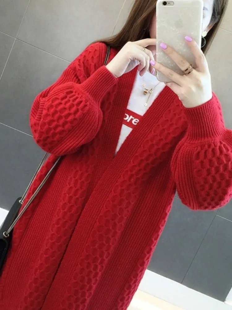 H.SA Winter Long Sweater Cardigans Women 2022 Lantern Sleeve Open Stitch Oversized Sweater Jacket Cheap Clothes Female Knit Coat