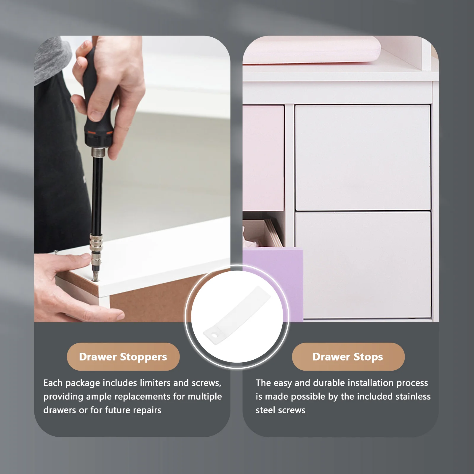 مجموعة واحدة من محددات الأدراج الشفافة المضادة للانزلاق سدادة آمنة لأدراج خزانة الملابس ومسامير توقف درج التدقيق للأطفال #3