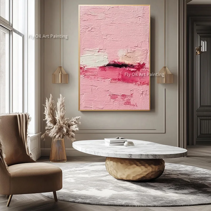 Pink And Red Handmade Canvas Thick Wall Art New Simplism Design Home Wall Decor Items Large Black WHite Purple Oil Painting