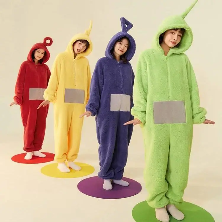 Kinder Erwachsene Teletubbies Kostüme weiche lange Ärmel Stück Pyjama Kostüm Lala Home Kleidung Cosplay Erwachsenen Unisex Party tragen