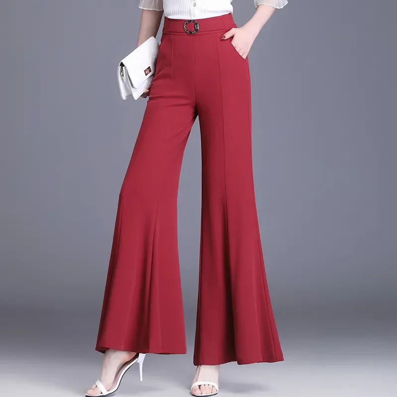 

Spring Autumn High Waist Pants Women Original Streetwear 2026 New Casual Vintage Elastic Big Foot Pants Female Trousers T1541