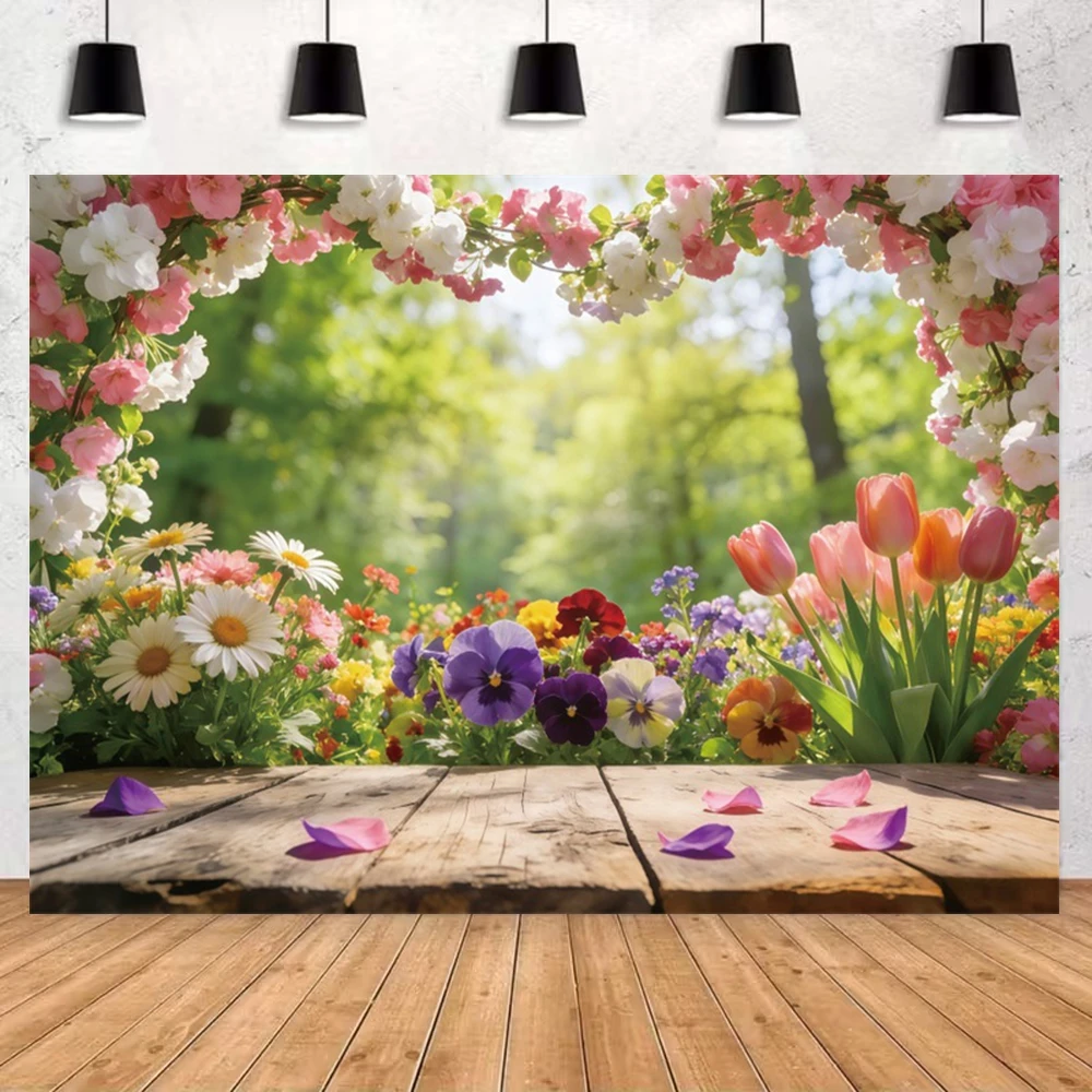 Whimsical Wonderland Backdrop Girls Birthday Party Floral Arch White Fence Sunflowers Forest Cake Smash Photocall Background ﻿ ﻿