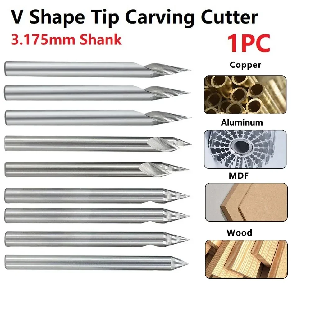 

1PC 3.175mm Shank Engraving Cutter 20/30/45/60 Degree V Shape End Mill CNC Router Bit Milling Cutter For Wood Engraving Bit