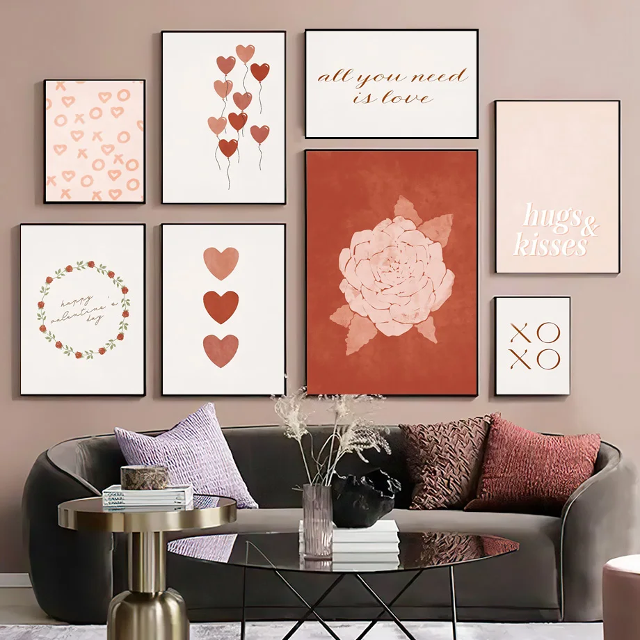 

Valentines Day Gallery Wall Art Canvas Painting Rose Balloon Modern Posters And Prints Party Wall Pictures For Living Room Decor