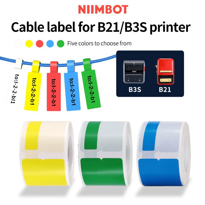 NiiMBOT B1 B21 Mini Portable Thermal Printer Cable Sticker Color Paper Labels Self-adhesive Waterproof Label Rolls For Tag Price