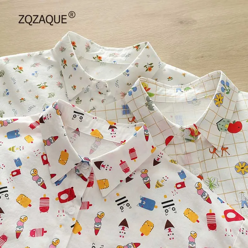 

Long Sleeve Shirts for Women Loose Clothing 6 Patterns Flower Cartoon Printing Age Reducing Fresh Autumn New SY2683