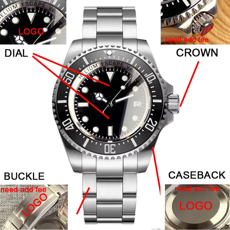

Customized 43mm Big Watch Fashional Black Blue Dial NH35 Wristwatch Helium Device Sapphire Glass Rotating Bezel 10BAR