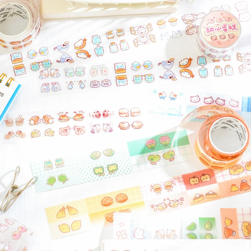 Journal GO 3x200cm Kawai Printing PET Tape Lovely Cartoon Masking Tape Scrapbooking Collage Junk Journal Card Craft Making