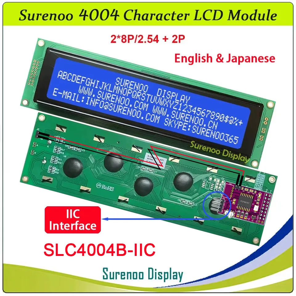 Surenoo 4004 40X4 404 Parallel Serial IIC I2C Character LCD Module Display Screen LCM for Arduino UNO Library Japanese English