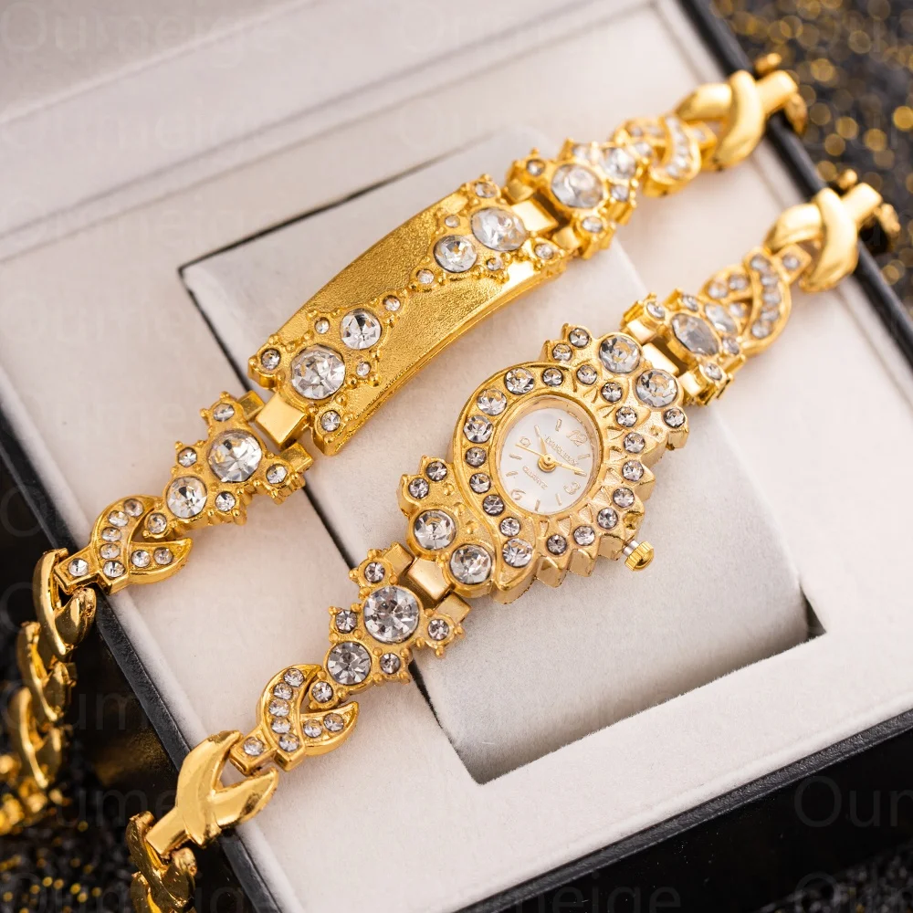2pcs Top Brand Luxury Women Bracelet Watch Full Diamond Quartz Watches Woman Elegant Ladies Watch Female Clock relogio feminino