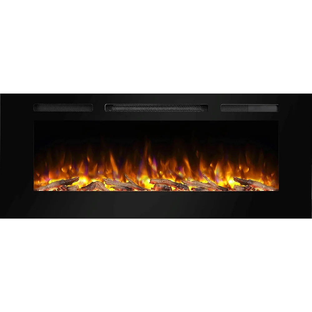 Alice Recessed Electric Fireplace, Flush Mounted for 2 X 6 Stud, Log Set & Crystal, 1500W Heater, Remote Control