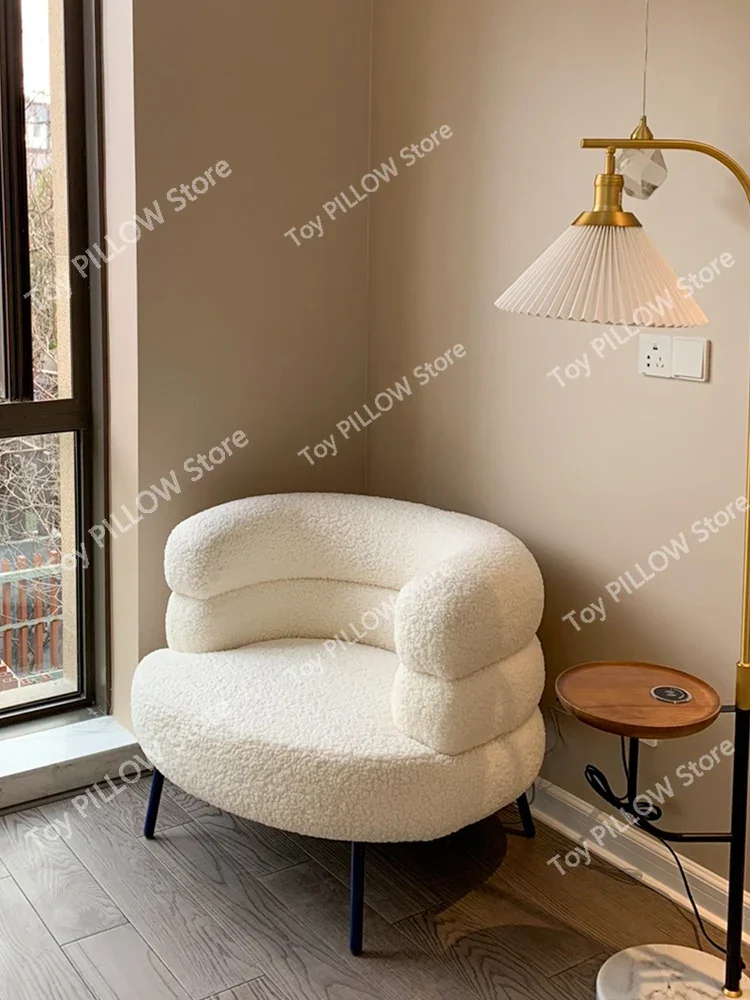 

Lamb wool white bedroom balcony leisure recliner small apartment simple makeup chair modern single sofa