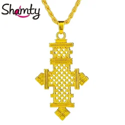 Shamty New Cross Pendant Charms Chain Pendant Necklaces Pure Gold Color Africa Crosses Jewelry Pendants Jewelry Making S30008