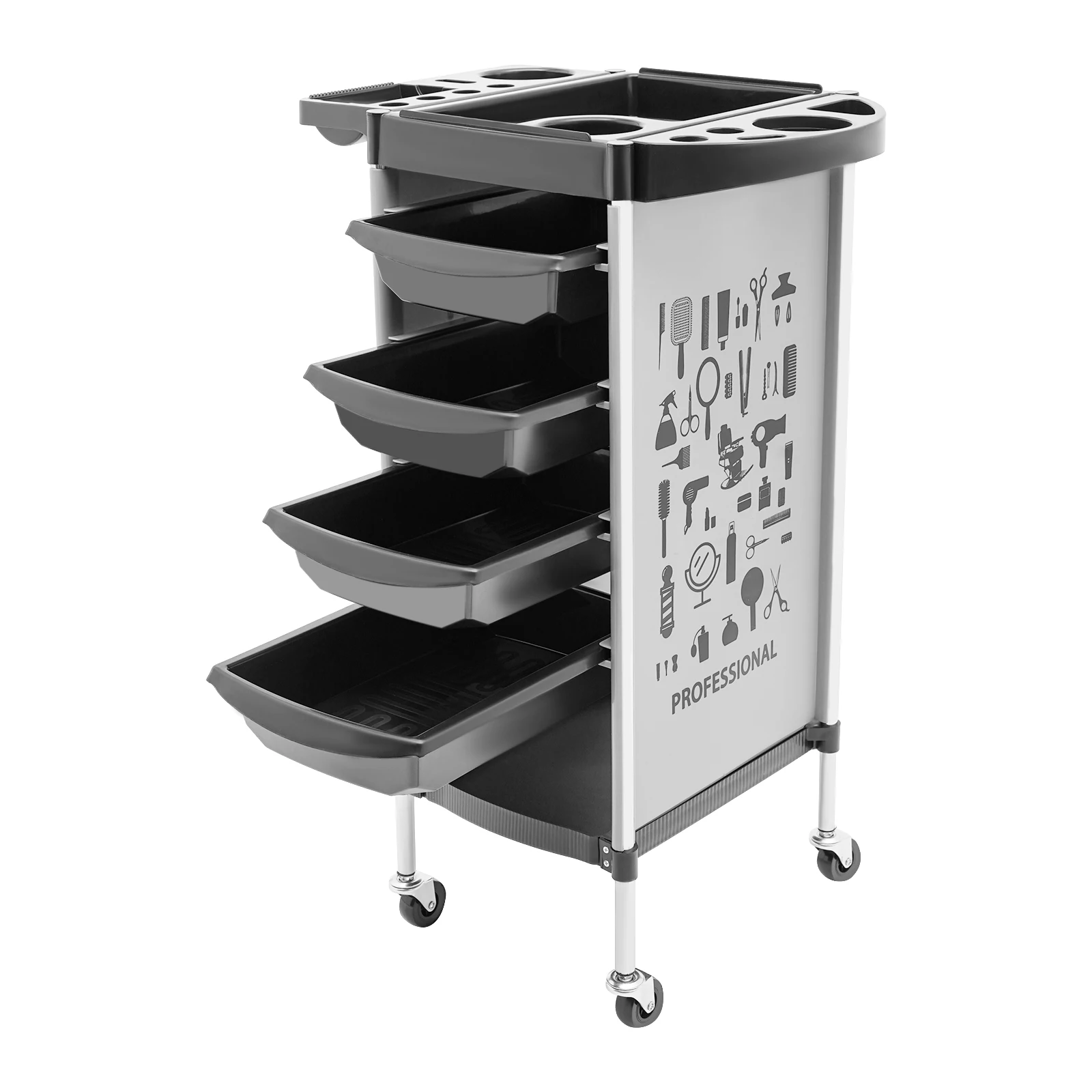 Salon Trolley Cart with Wheels, 4 Drawers, Hair Cart Rolling Storage Organizer Barber Station, Salon Cart for Hair Stylist